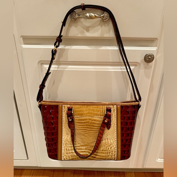 Size is 13”W x 8 1/2”H 
Brown and tan colors 
Inside and out no stains. - Picture 3 of 3